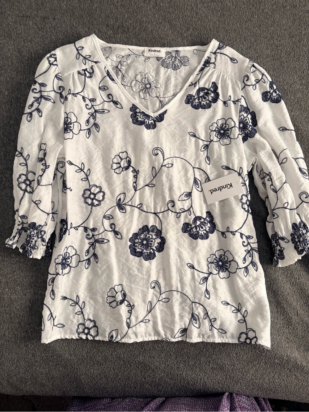 Kindred White V-Neck Floral Embroidered Blouse